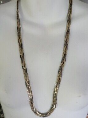 Vtg Crown USA  Braided Metallic Rope Necklace - Gold and Silver Tones
